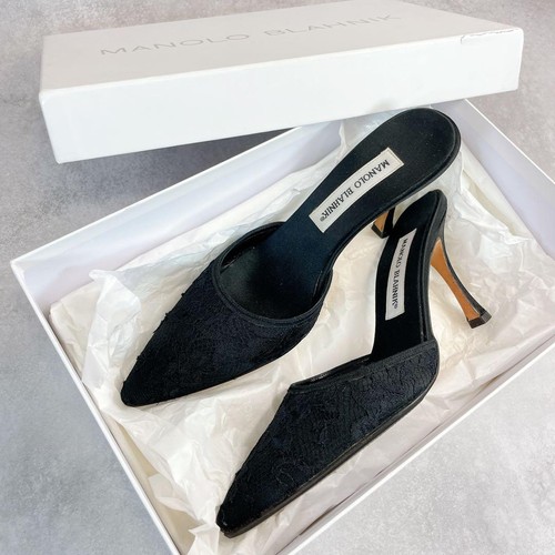 Manolo blahnik lace satin heel - lace,